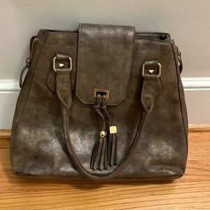 Imoshion Bronze Faux Suede Vegan Leather zipper Handbag Nordstrom EUC